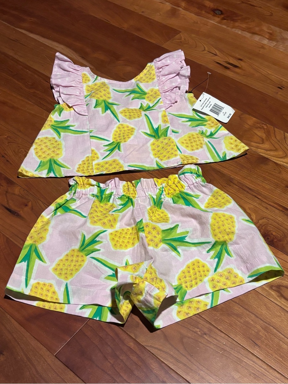 marmellata Pink Pineapple Print Ruffle Sleeve Kids Matching Set
